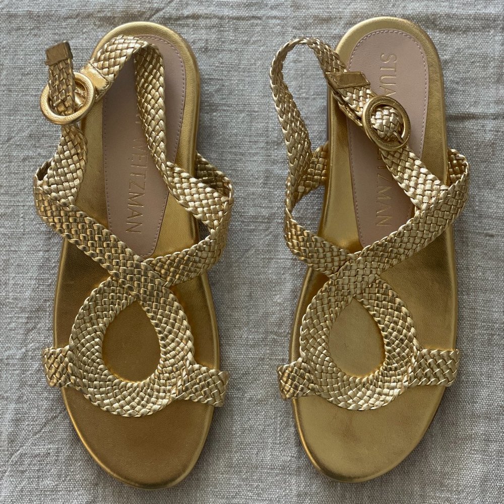 Stuart Weitzman Women's Teodora Braided Slingback Sandal, Metallic US 8